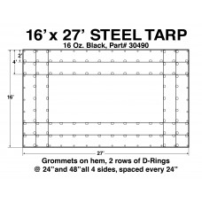 Tarp Steel, No Flap 16'W X 27'L Steel Tarp 16 Oz Black - 4' Drop Tarp